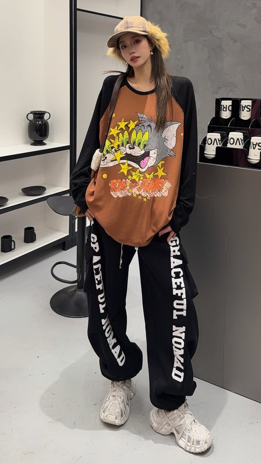 🄶🅁🄾🅄🄽🄳♾🅉🄴🅁🄾25-26SS♾無性別穿搭OverSize美式新款雙色貓貓鼠鼠長袖上衣T-SHIRT