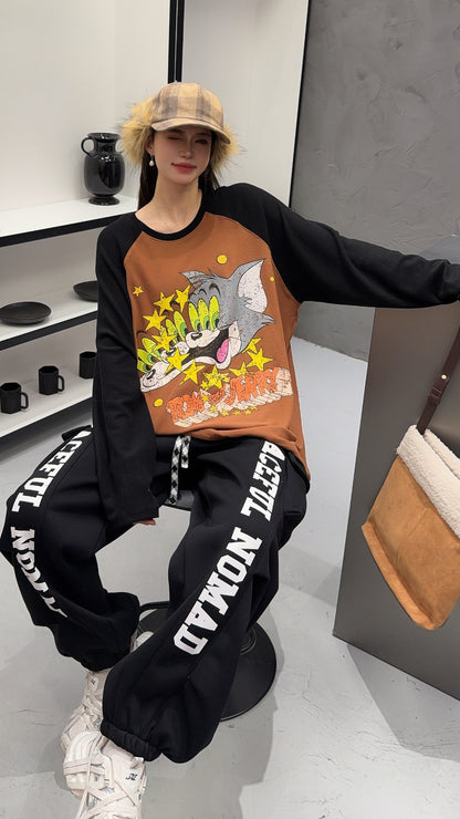 🄶🅁🄾🅄🄽🄳♾🅉🄴🅁🄾25-26SS♾無性別穿搭OverSize美式新款雙色貓貓鼠鼠長袖上衣T-SHIRT