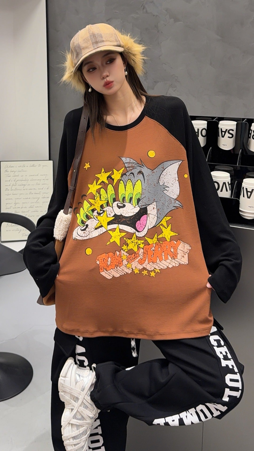 🄶🅁🄾🅄🄽🄳♾🅉🄴🅁🄾25-26SS♾無性別穿搭OverSize美式新款雙色貓貓鼠鼠長袖上衣T-SHIRT