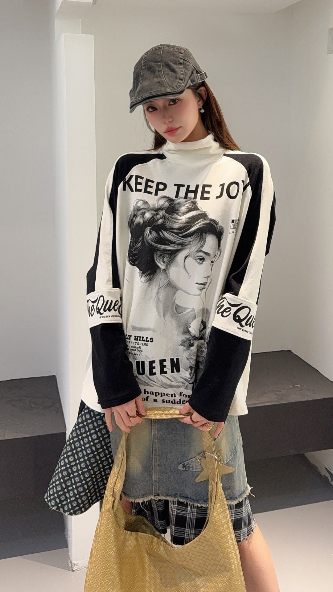 🄶🅁🄾🅄🄽🄳♾🅉🄴🅁🄾25-26SS♾無性別穿搭OverSize美式新款高領雙拼色素描內搭長袖上衣T-SHIRT