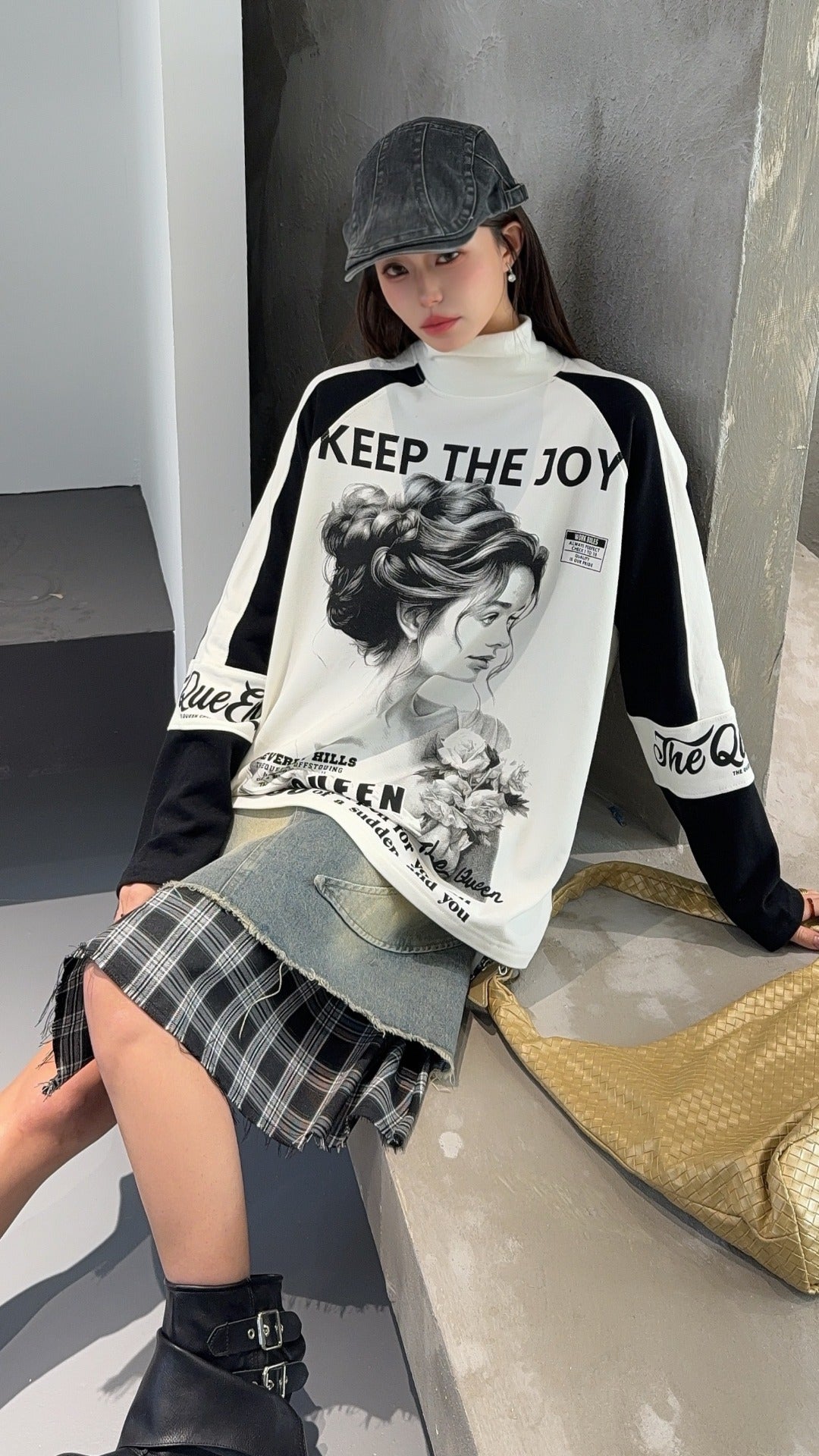 🄶🅁🄾🅄🄽🄳♾🅉🄴🅁🄾25-26SS♾無性別穿搭OverSize美式新款高領雙拼色素描內搭長袖上衣T-SHIRT