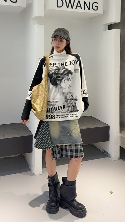 🄶🅁🄾🅄🄽🄳♾🅉🄴🅁🄾25-26SS♾無性別穿搭OverSize美式新款高領雙拼色素描內搭長袖上衣T-SHIRT