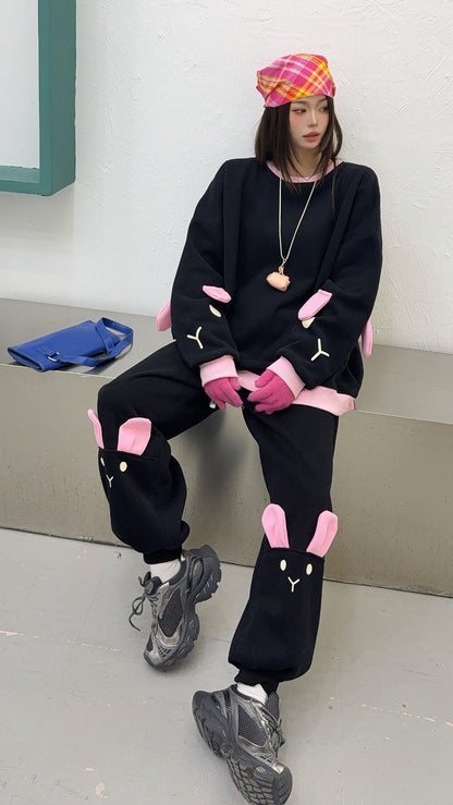 🄶🅁🄾🅄🄽🄳♾🅉🄴🅁🄾25-26SS♾無性別穿搭OverSize美式新款雙色兔兔長袖運動套裝(加厚加絨)🔥