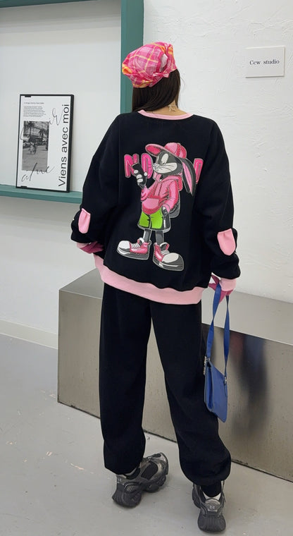 🄶🅁🄾🅄🄽🄳♾🅉🄴🅁🄾25-26SS♾無性別穿搭OverSize美式新款雙色兔兔長袖運動套裝(加厚加絨)🔥