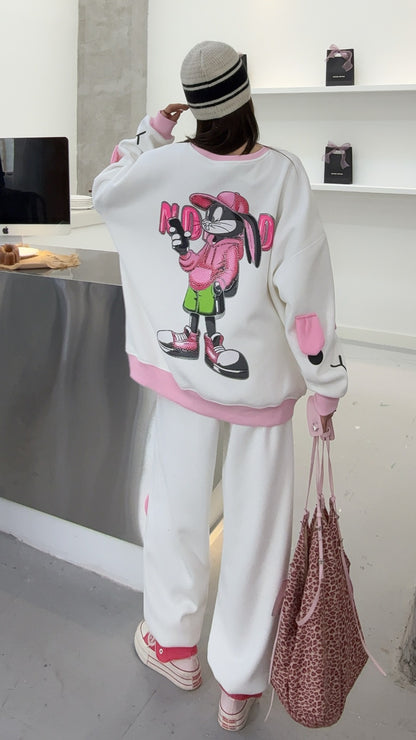 🄶🅁🄾🅄🄽🄳♾🅉🄴🅁🄾25-26SS♾無性別穿搭OverSize美式新款雙色兔兔長袖運動套裝(加厚加絨)🔥