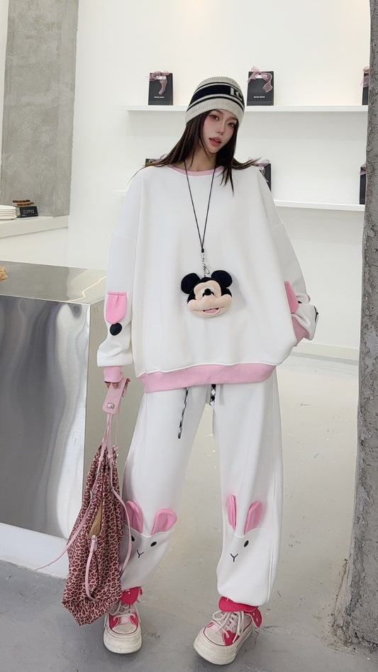 🄶🅁🄾🅄🄽🄳♾🅉🄴🅁🄾25-26SS♾無性別穿搭OverSize美式新款雙色兔兔長袖運動套裝(加厚加絨)🔥