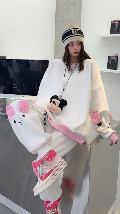 🄶🅁🄾🅄🄽🄳♾🅉🄴🅁🄾25-26SS♾無性別穿搭OverSize美式新款雙色兔兔長袖運動套裝(加厚加絨)🔥