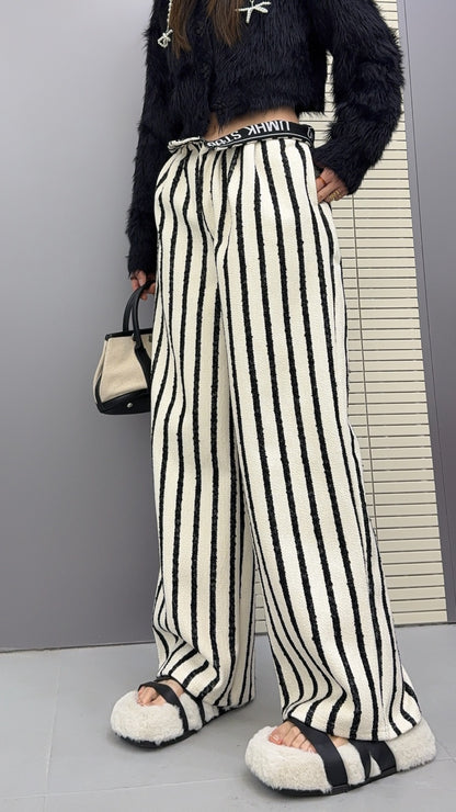 🄶🅁🄾🅄🄽🄳♾🅉🄴🅁🄾25-26SS♾無性別穿搭OverSize美式新款直條紋個性毛巾布休閒長褲