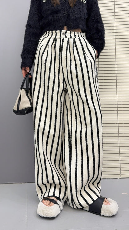 🄶🅁🄾🅄🄽🄳♾🅉🄴🅁🄾25-26SS♾無性別穿搭OverSize美式新款直條紋個性毛巾布休閒長褲