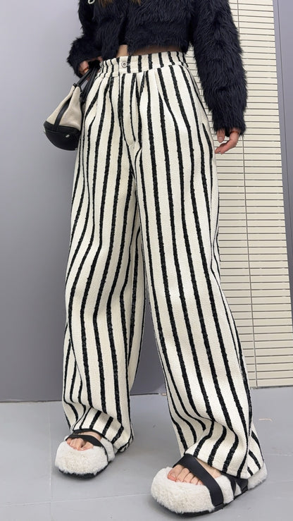 🄶🅁🄾🅄🄽🄳♾🅉🄴🅁🄾25-26SS♾無性別穿搭OverSize美式新款直條紋個性毛巾布休閒長褲