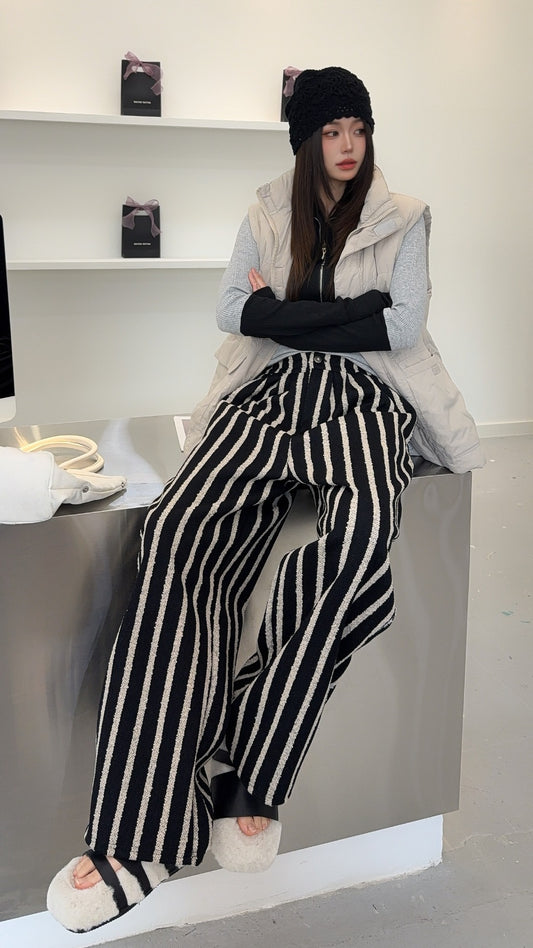 🄶🅁🄾🅄🄽🄳♾🅉🄴🅁🄾25-26SS♾無性別穿搭OverSize美式新款直條紋個性毛巾布休閒長褲