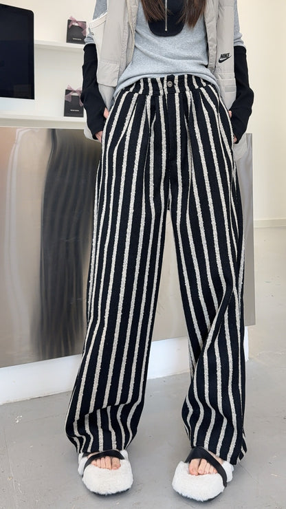 🄶🅁🄾🅄🄽🄳♾🅉🄴🅁🄾25-26SS♾無性別穿搭OverSize美式新款直條紋個性毛巾布休閒長褲