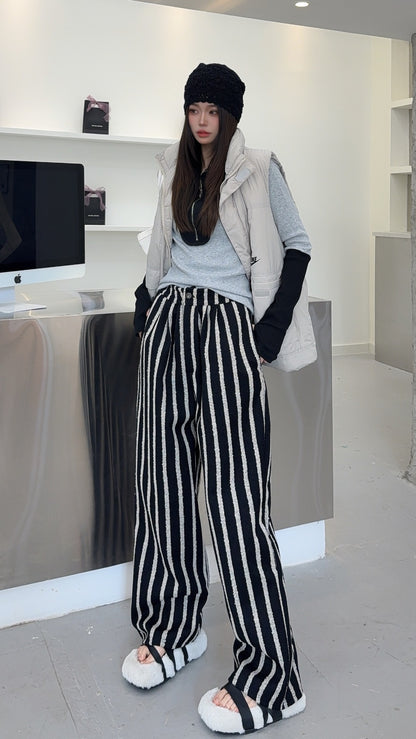 🄶🅁🄾🅄🄽🄳♾🅉🄴🅁🄾25-26SS♾無性別穿搭OverSize美式新款直條紋個性毛巾布休閒長褲