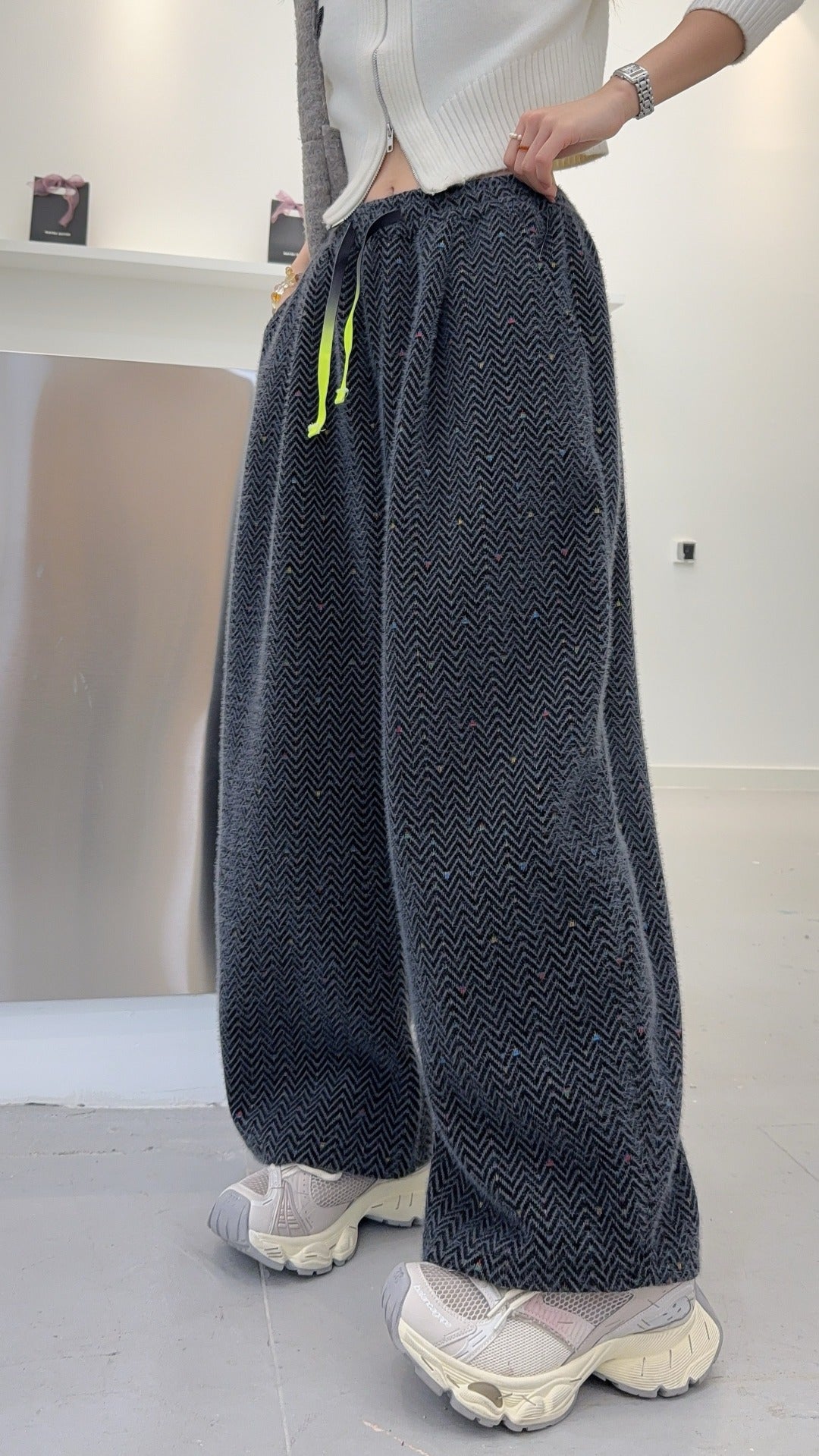 🄶🅁🄾🅄🄽🄳♾🅉🄴🅁🄾25-26SS♾無性別穿搭OverSize美式新款波浪紋寬鬆閃亮休閒長褲