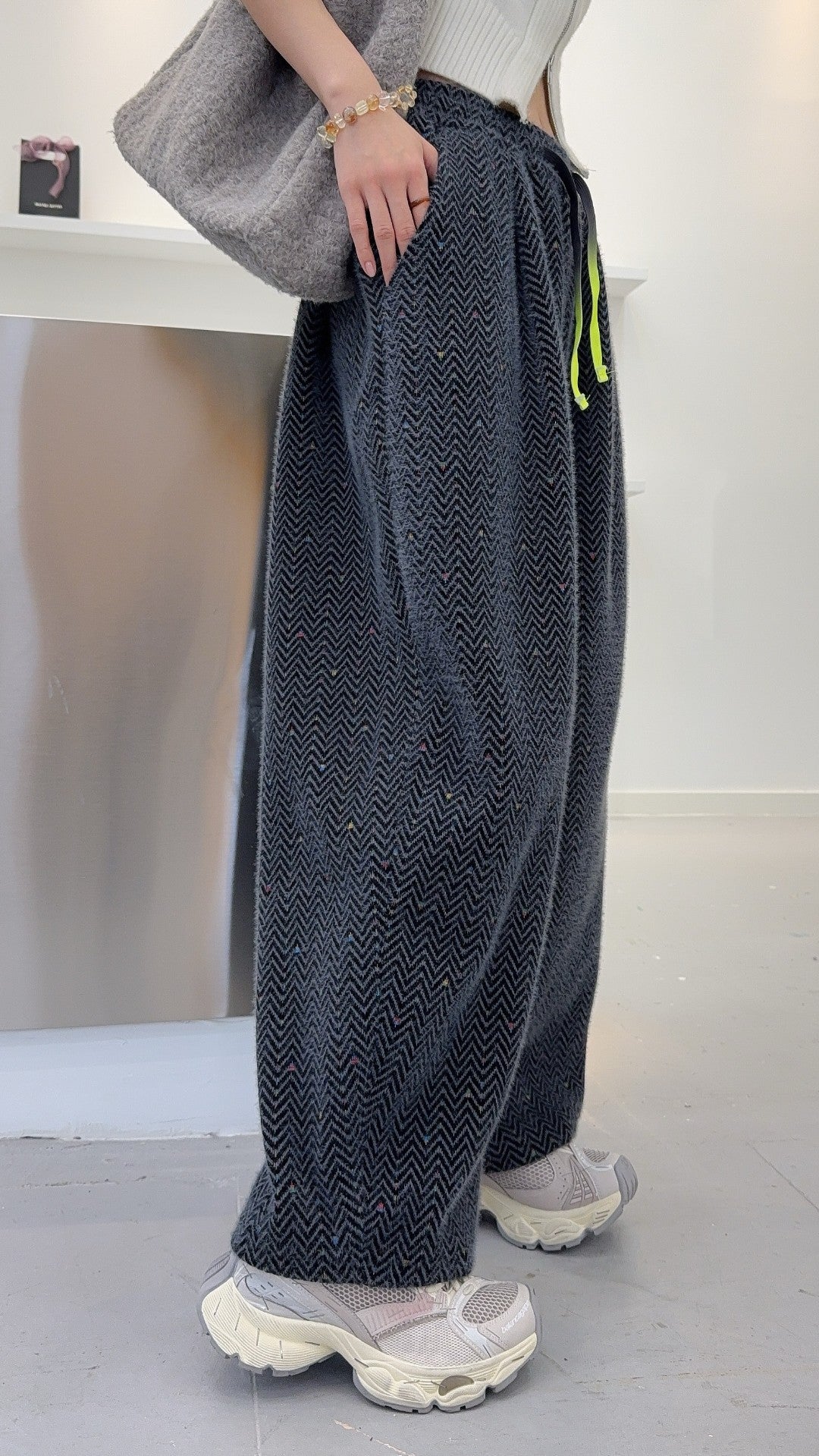 🄶🅁🄾🅄🄽🄳♾🅉🄴🅁🄾25-26SS♾無性別穿搭OverSize美式新款波浪紋寬鬆閃亮休閒長褲