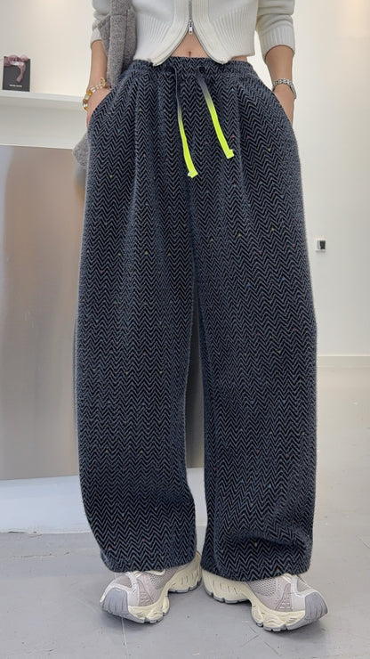 🄶🅁🄾🅄🄽🄳♾🅉🄴🅁🄾25-26SS♾無性別穿搭OverSize美式新款波浪紋寬鬆閃亮休閒長褲