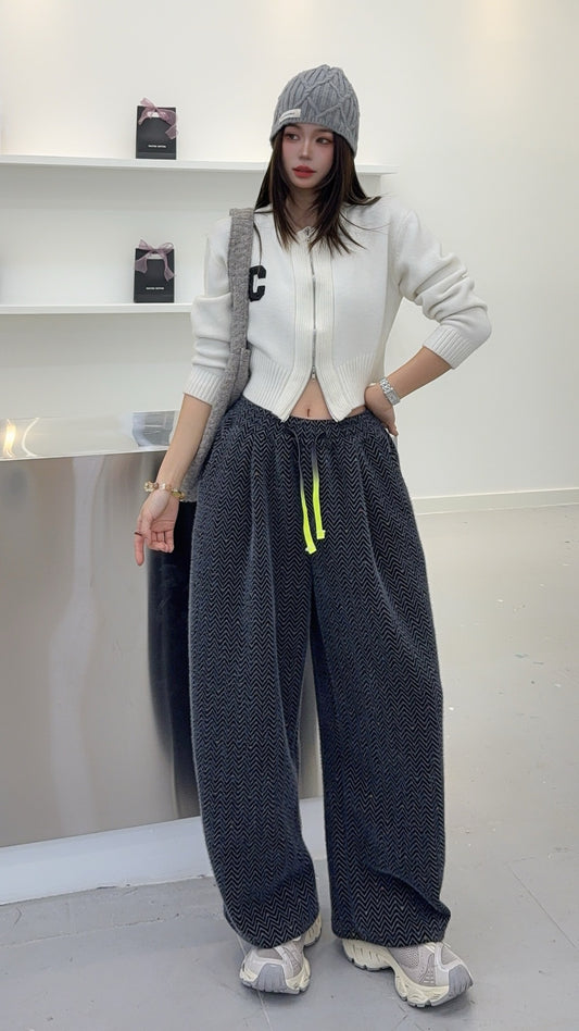 🄶🅁🄾🅄🄽🄳♾🅉🄴🅁🄾25-26SS♾無性別穿搭OverSize美式新款波浪紋寬鬆閃亮休閒長褲