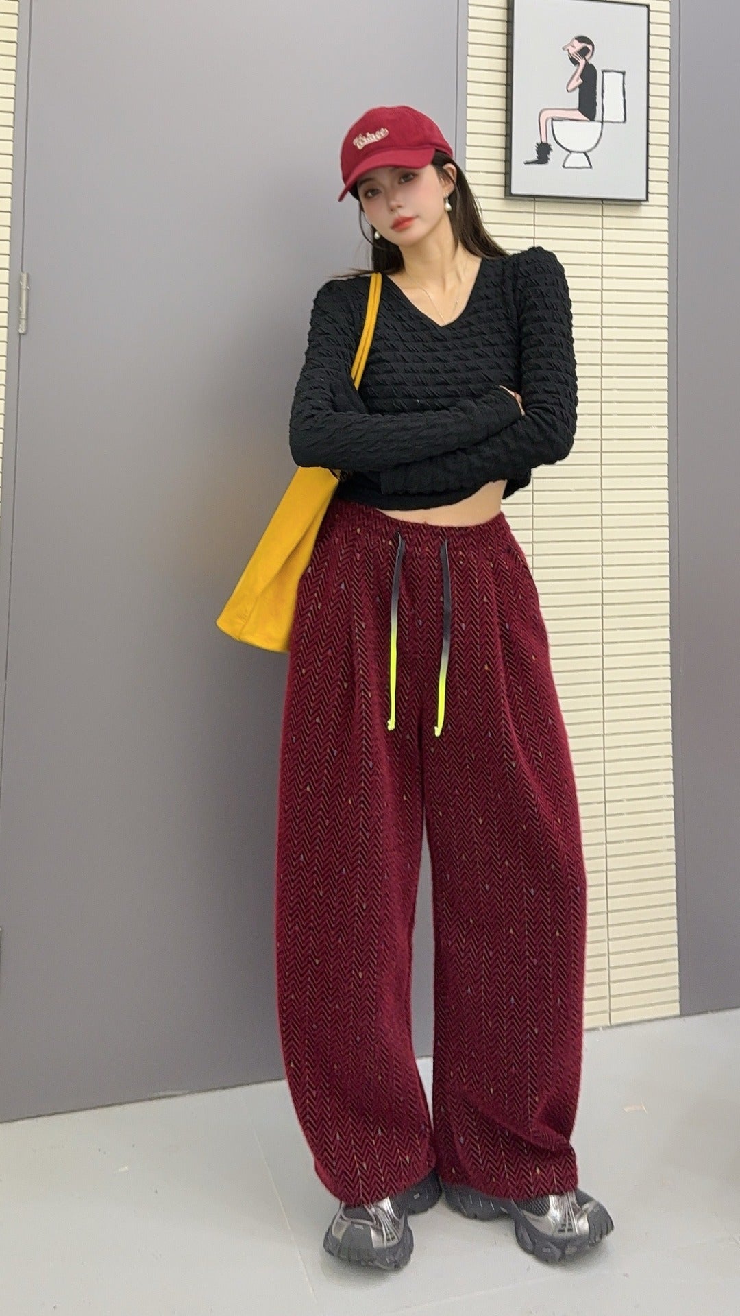 🄶🅁🄾🅄🄽🄳♾🅉🄴🅁🄾25-26SS♾無性別穿搭OverSize美式新款波浪紋寬鬆閃亮休閒長褲