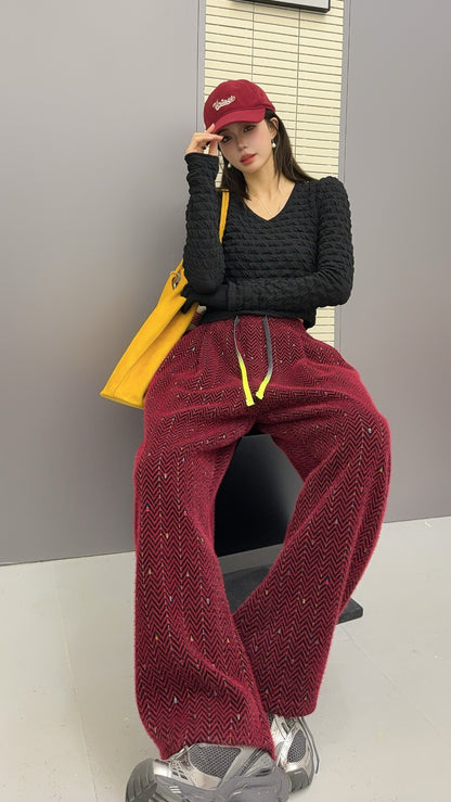 🄶🅁🄾🅄🄽🄳♾🅉🄴🅁🄾25-26SS♾無性別穿搭OverSize美式新款波浪紋寬鬆閃亮休閒長褲