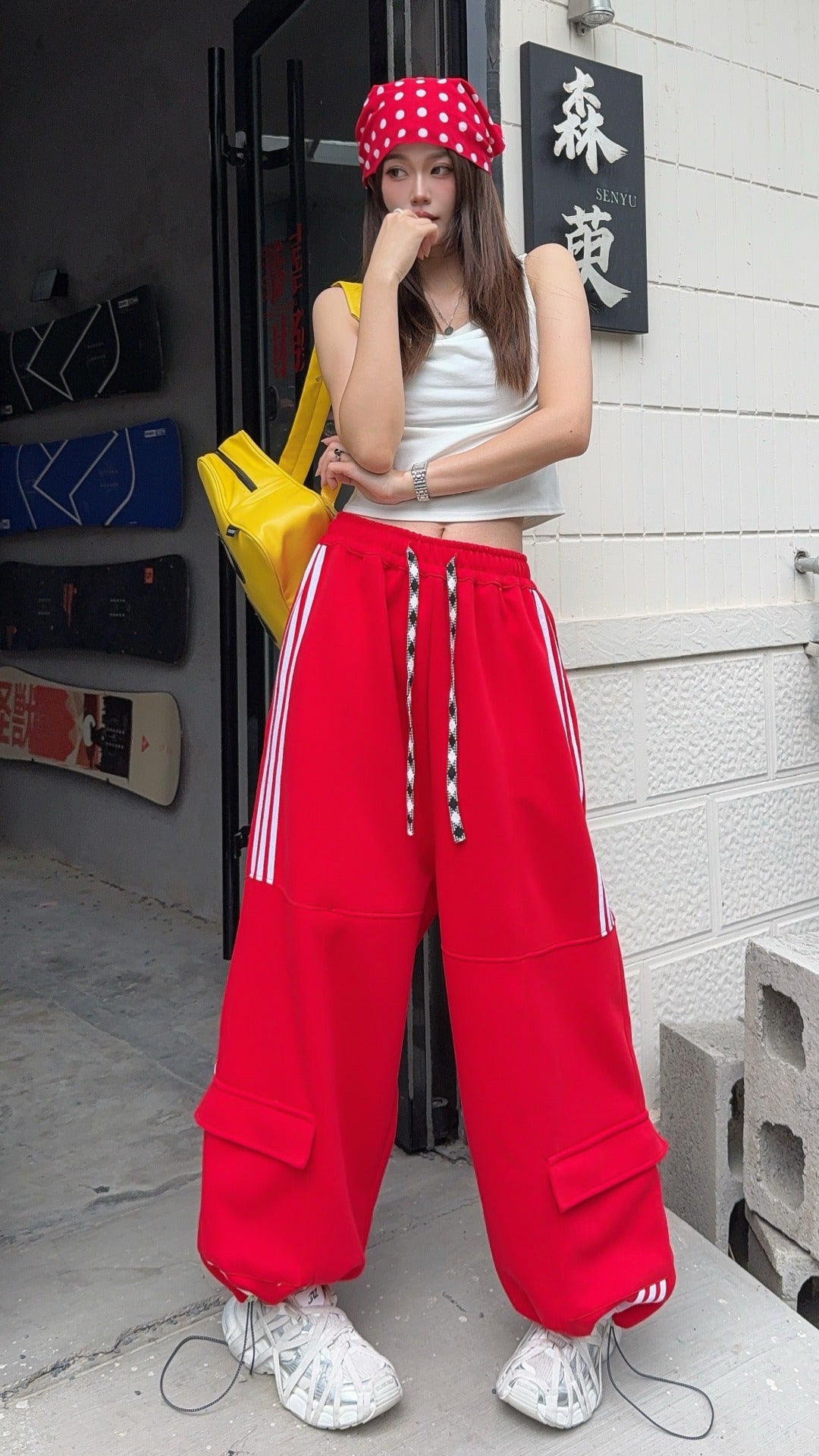 🄶🅁🄾🅄🄽🄳♾🅉🄴🅁🄾25-26SS♾無性別穿搭OverSize美式新款條紋多口袋寬口長褲(現貨優惠)