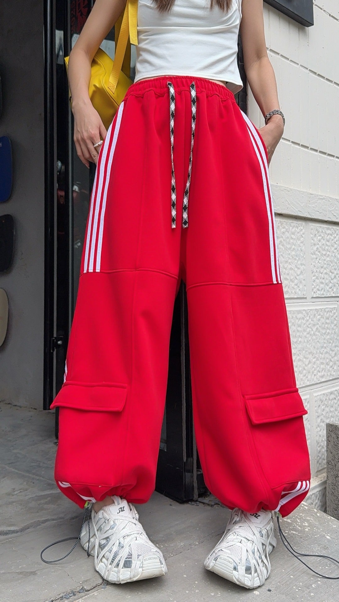 🄶🅁🄾🅄🄽🄳♾🅉🄴🅁🄾25-26SS♾無性別穿搭OverSize美式新款條紋多口袋寬口長褲(現貨優惠)