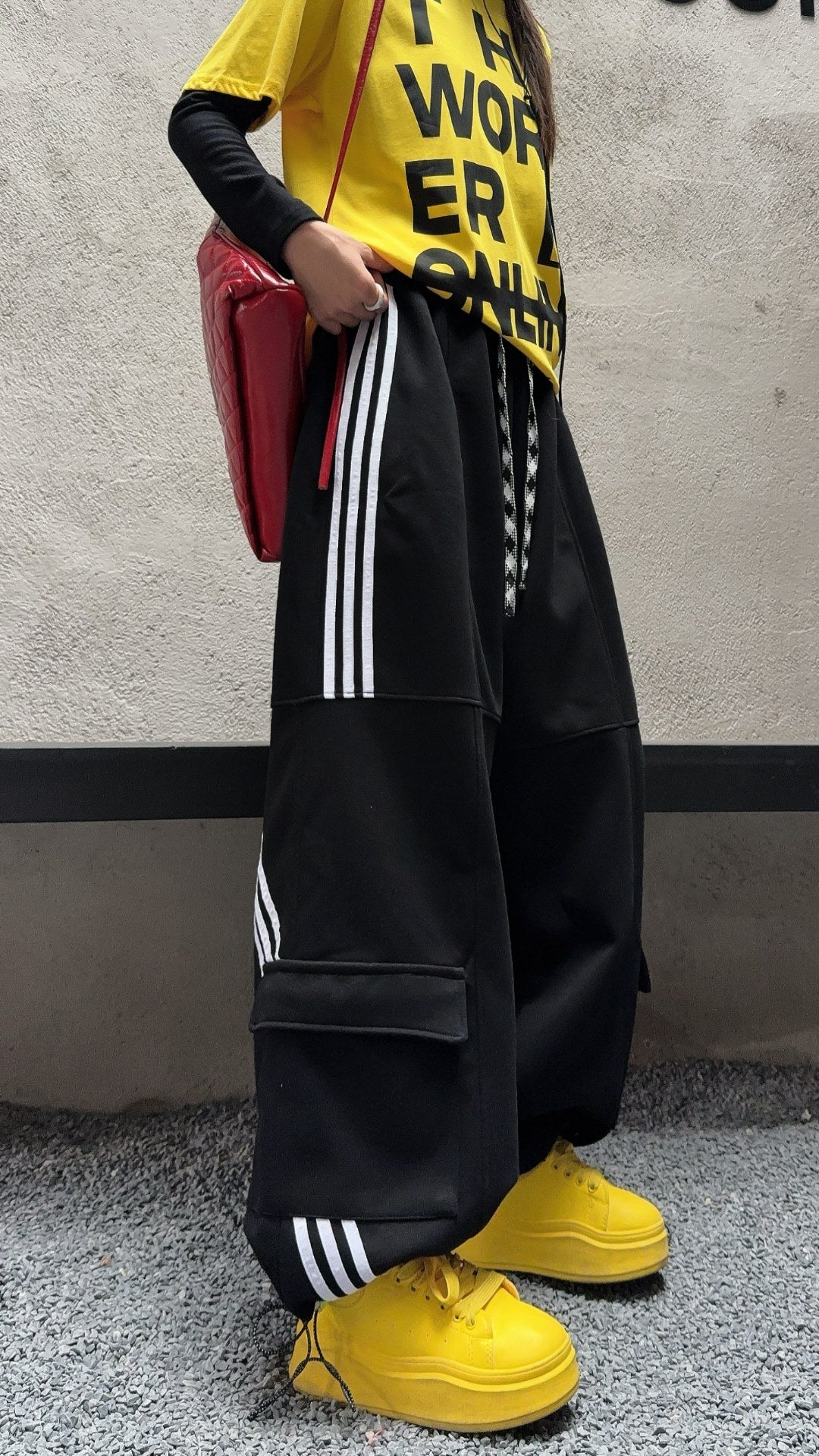 🄶🅁🄾🅄🄽🄳♾🅉🄴🅁🄾25-26SS♾無性別穿搭OverSize美式新款條紋多口袋寬口長褲(現貨優惠)