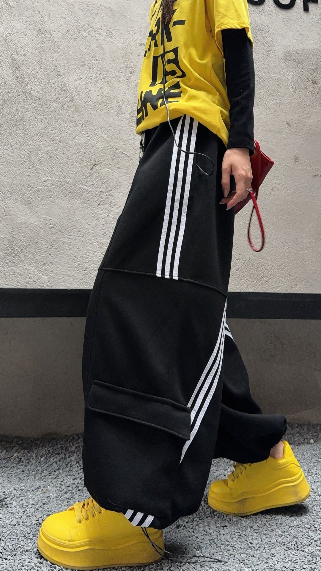 🄶🅁🄾🅄🄽🄳♾🅉🄴🅁🄾25-26SS♾無性別穿搭OverSize美式新款條紋多口袋寬口長褲(現貨優惠)