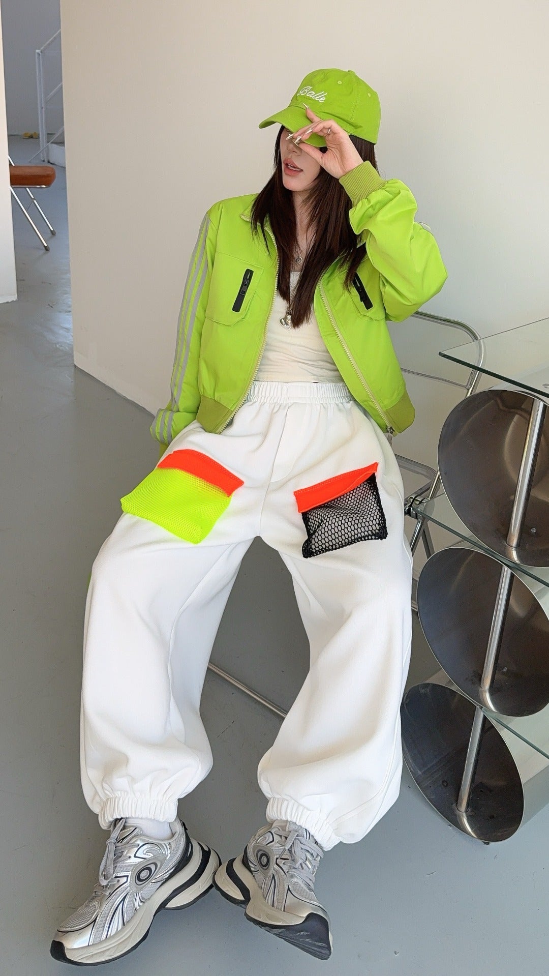 🄶🅁🄾🅄🄽🄳♾🅉🄴🅁🄾25-26SS♾無性別穿搭OverSize美式新款簡約拚色漁網口袋束口長褲(現貨優惠)