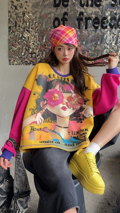 🄶🅁🄾🅄🄽🄳♾🅉🄴🅁🄾25-26SS♾無性別穿搭OverSize美式新款花漾少女長袖上衣T-SHIRT(現貨優惠)