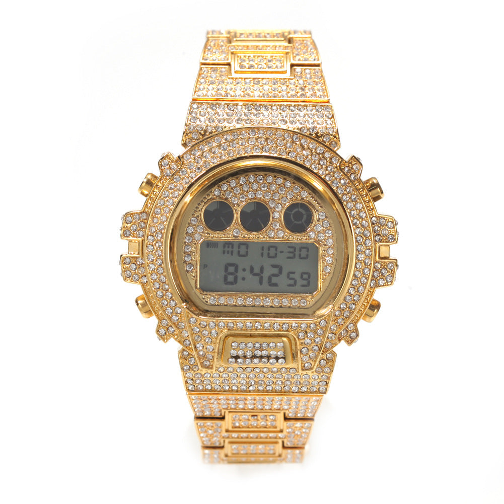 Flexing精品2023✥𝔾𝕣𝕠𝕦𝕟𝕕ℤ𝕖𝕣𝕠®✥歐美嘻哈全滿鑽電子時鐘顯示中性腕錶手錶運動錶