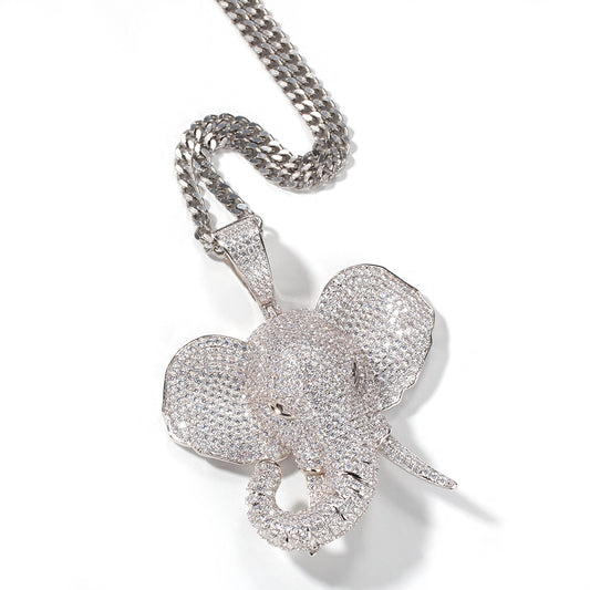 Flexing Boutique 2023✥𝔾𝕣𝕠𝕦𝕟𝕕ℤ𝕖𝕣𝕠®✥European and American hip-hop three-dimensional full diamond elephant stainless steel pendant pendant necklace neutral men and women street 