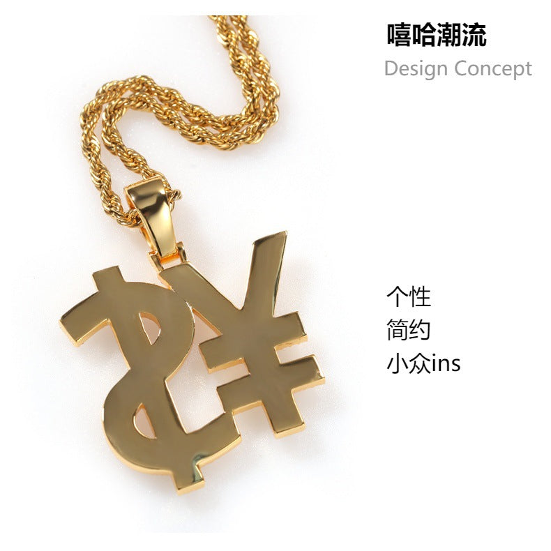Flexing精品2023✥𝔾𝕣𝕠𝕦𝕟𝕕ℤ𝕖𝕣𝕠®✥歐美嘻哈滿鑽金錢符號¥$不鏽鋼墜飾吊墜項鍊中性男女街頭