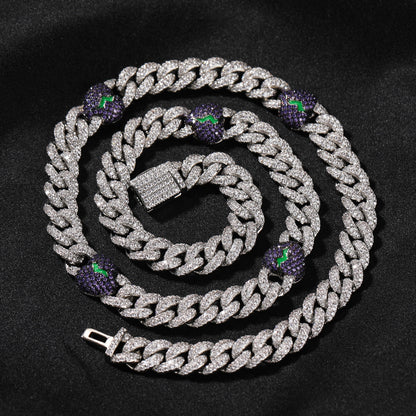 Flexing精品✥𝔾𝕣𝕠𝕦𝕟𝕕ℤ𝕖𝕣𝕠®✥歐美嘻哈破碎紫鑽古巴滿鑽項鍊不鏽鋼中性男女街頭項鍊