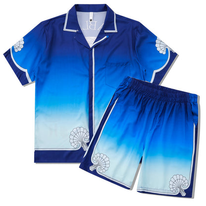 G.Z 邁阿密南岸✥𝔾𝕣𝕠𝕦𝕟𝕕ℤ𝕖𝕣𝕠®✥２０２4南裝大佬/美式休閒嘻哈湛藍旅行男女中性襯衫短褲套裝