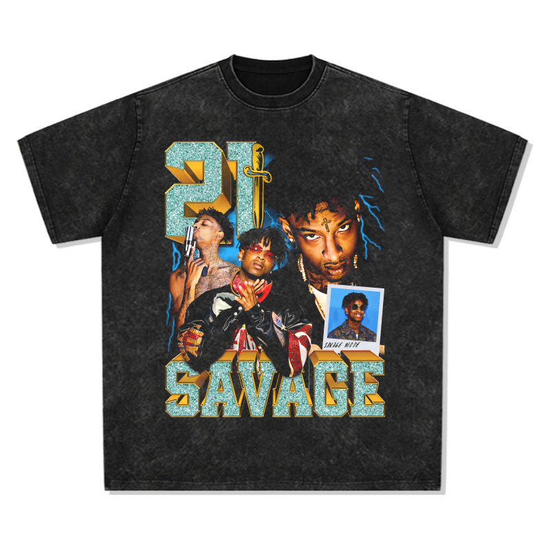 G.Z 邁阿密南岸✥𝔾𝕣𝕠𝕦𝕟𝕕ℤ𝕖𝕣𝕠®✥２０２4南裝大佬/美式嘻哈21 SAVAGE寬鬆厚磅數純棉男女中性T-Shirt上衣