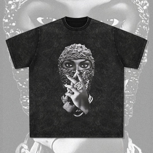 G.Z 邁阿密南岸✥𝔾𝕣𝕠𝕦𝕟𝕕ℤ𝕖𝕣𝕠®✥２０２３南裝大佬/超厚磅-美式休閒-暗黑嘻哈系列面罩重磅數中性短袖T-Shirt