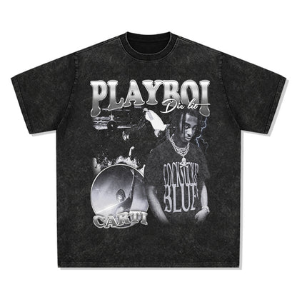 G.Z 邁阿密南岸✥𝔾𝕣𝕠𝕦𝕟𝕕ℤ𝕖𝕣𝕠®✥２０２4南裝大佬/美式嘻哈Playboi-Carti寬鬆厚磅數純棉男女中性T-Shirt上衣