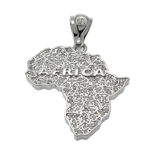 Flexing Boutique 2023✥𝔾𝕣𝕠𝕦𝕟𝕕ℤ𝕖𝕣𝕠®✥European and American Hip Hop Full Diamond Africa Continent Stainless Steel Pendant Necklace Unisex Men and Women Street 