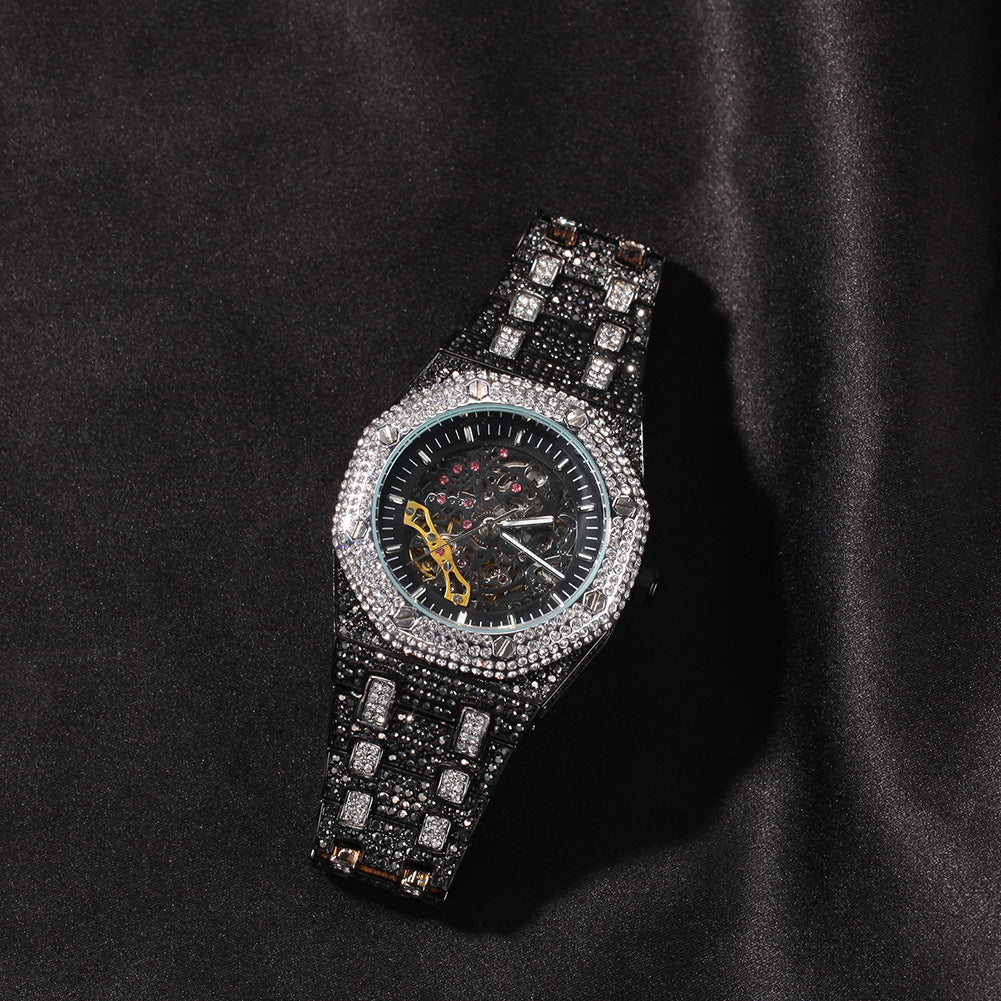 Flexing精品2023✥𝔾𝕣𝕠𝕦𝕟𝕕ℤ𝕖𝕣𝕠®✥歐美嘻哈全滿鑽鏤空透底機械式中性腕錶手錶機械錶