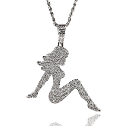 Flexing精品✥𝔾𝕣𝕠𝕦𝕟𝕕ℤ𝕖𝕣𝕠®✥歐美嘻性感女郎剪影滿鑽不鏽鋼吊飾中性男女街頭項鍊