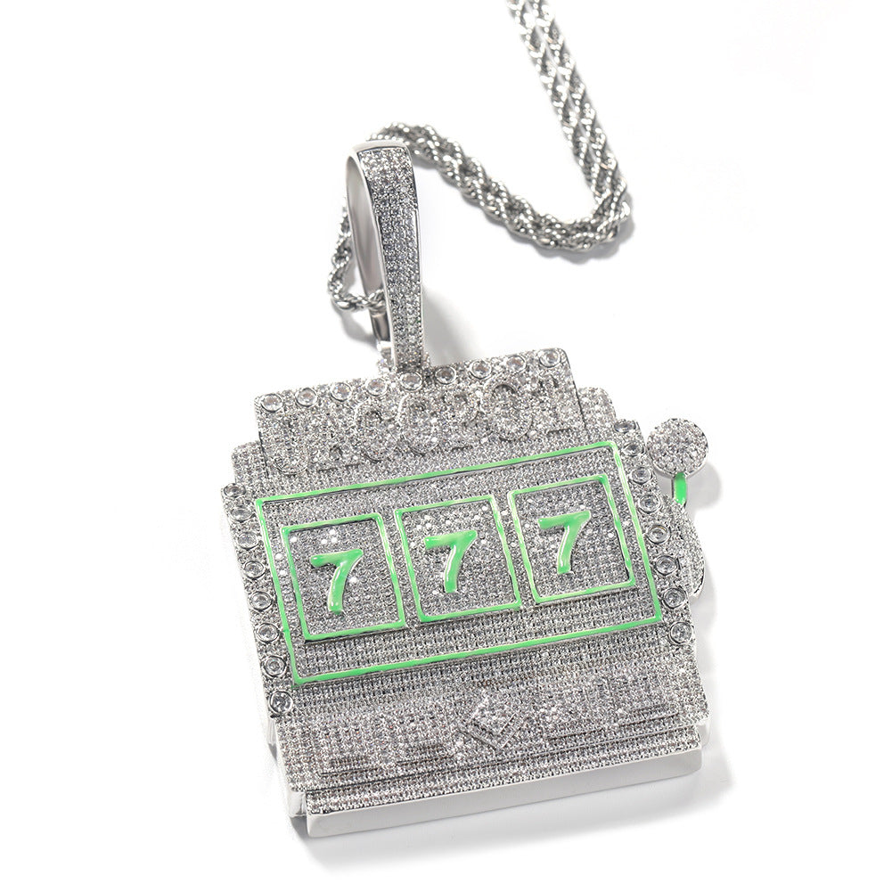 Flexing boutique 2023✥𝔾𝕣𝕠𝕦𝕟𝕕ℤ𝕖𝕣𝕠®✥European and American hip-hop full diamond slot machine stainless steel pendant pendant necklace unisex men and women street 