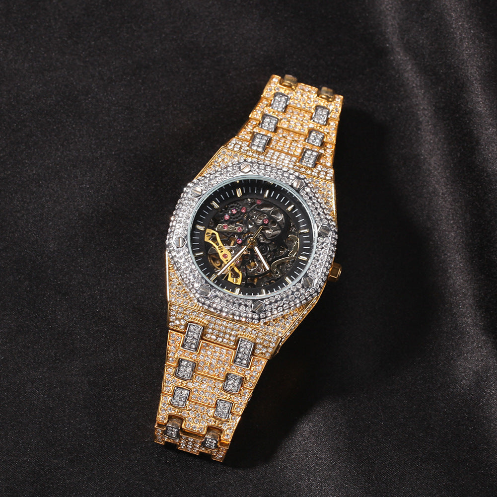 Flexing boutique 2023✥𝔾𝕣𝕠𝕦𝕟𝕕ℤ𝕖𝕣𝕠®✥European and American hip-hop full diamond hollow out bottom mechanical neutral watch mechanical watch mechanical watch 