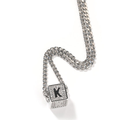 Flexing boutique 2023✥𝔾𝕣𝕠𝕦𝕟𝕕ℤ𝕖𝕣𝕠®✥European and American hip-hop full diamond square letter stainless steel pendant pendant necklace neutral men and women street 