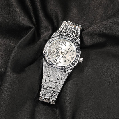 Flexing精品✥𝔾𝕣𝕠𝕦𝕟𝕕ℤ𝕖𝕣𝕠®✥歐美嘻哈八角盤星辰款全滿鑽石英式防水中性腕錶手錶