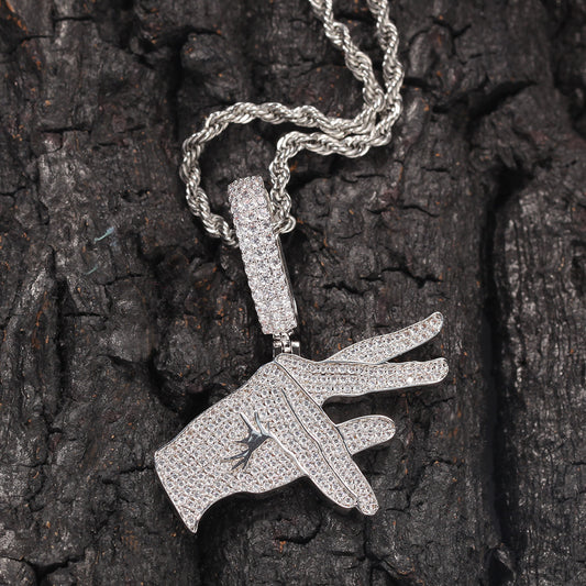 Flexing精品✥𝔾𝕣𝕠𝕦𝕟𝕕ℤ𝕖𝕣𝕠®✥歐美嘻哈幫派手勢滿鑽不鏽鋼吊飾中性男女街頭項鍊