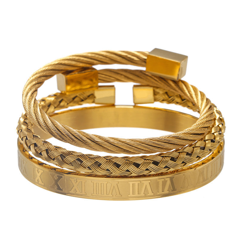 Flexing boutique 2023✥𝔾𝕣𝕠𝕦𝕟𝕕ℤ𝕖𝕣𝕠®✥European and American hip-hop fashion all-match Roman font braided square bracelet three-piece neutral bracelet accessories 