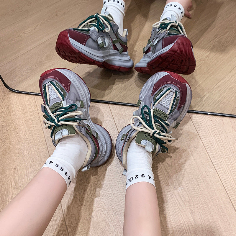 𝔾𝕣𝕠𝕦𝕟𝕕ℤ𝕖𝕣𝕠®－Flexing－shoes✥2024✥美式秋冬新款拼色顯瘦增高女款老爹走路鞋(35-40號)5503