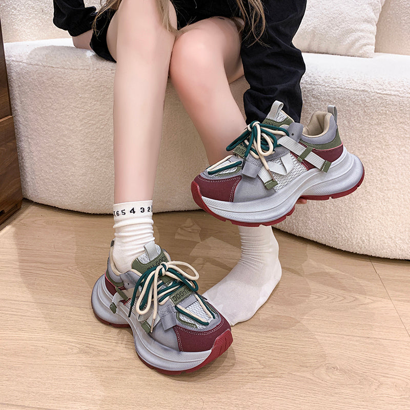 𝔾𝕣𝕠𝕦𝕟𝕕ℤ𝕖𝕣𝕠®－Flexing－shoes✥2024✥美式秋冬新款拼色顯瘦增高女款老爹走路鞋(35-40號)5503