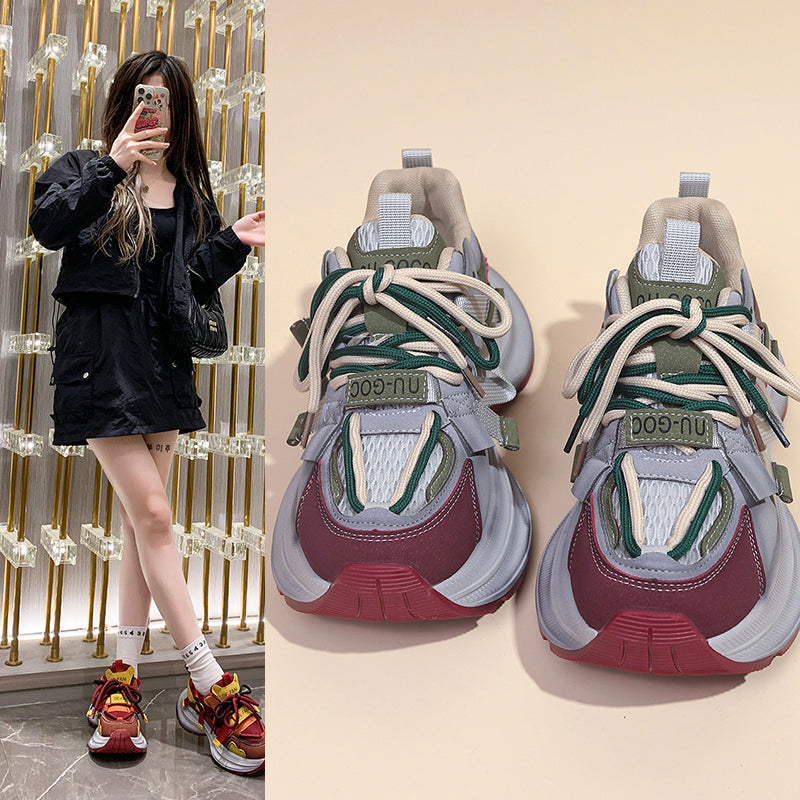 𝔾𝕣𝕠𝕦𝕟𝕕ℤ𝕖𝕣𝕠®－Flexing－shoes✥2024✥美式秋冬新款拼色顯瘦增高女款老爹走路鞋(35-40號)5503