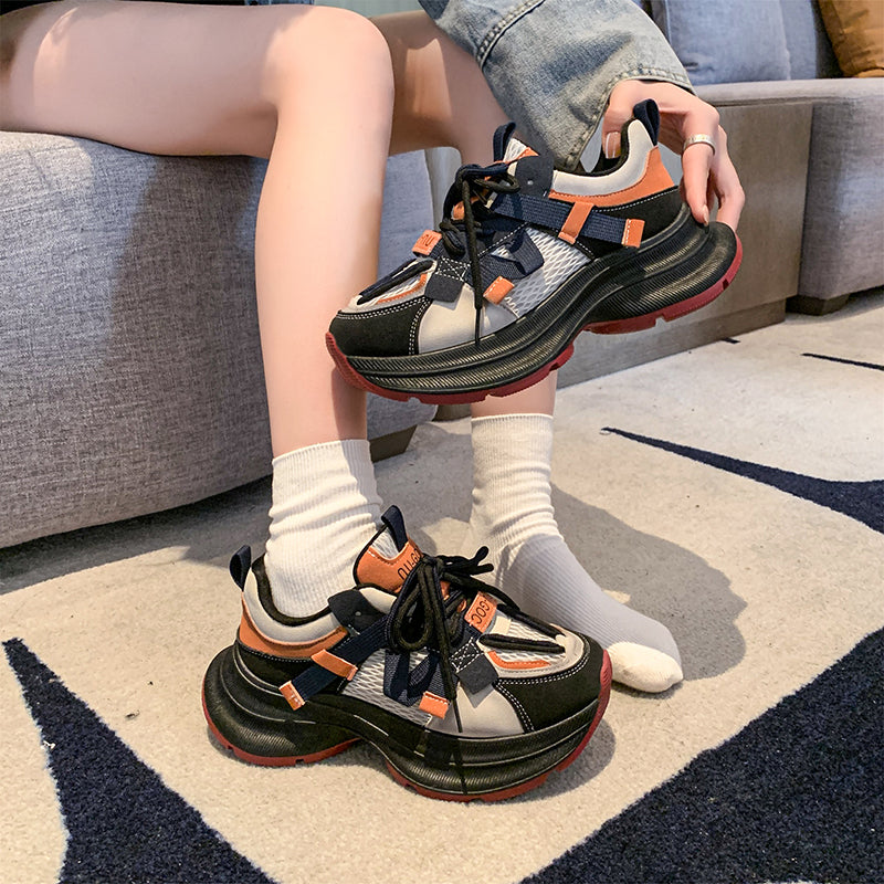 𝔾𝕣𝕠𝕦𝕟𝕕ℤ𝕖𝕣𝕠®－Flexing－shoes✥2024✥美式秋冬新款拼色顯瘦增高女款老爹走路鞋(35-40號)5503